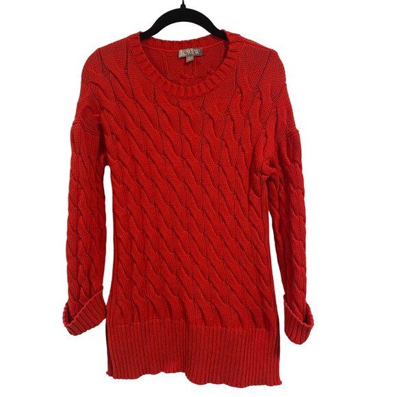 J. Crew Cotton-Blend Cable-Knit Side-Slit Crewneck Red Sweater Size XS -‎ S - Picture 1 of 7